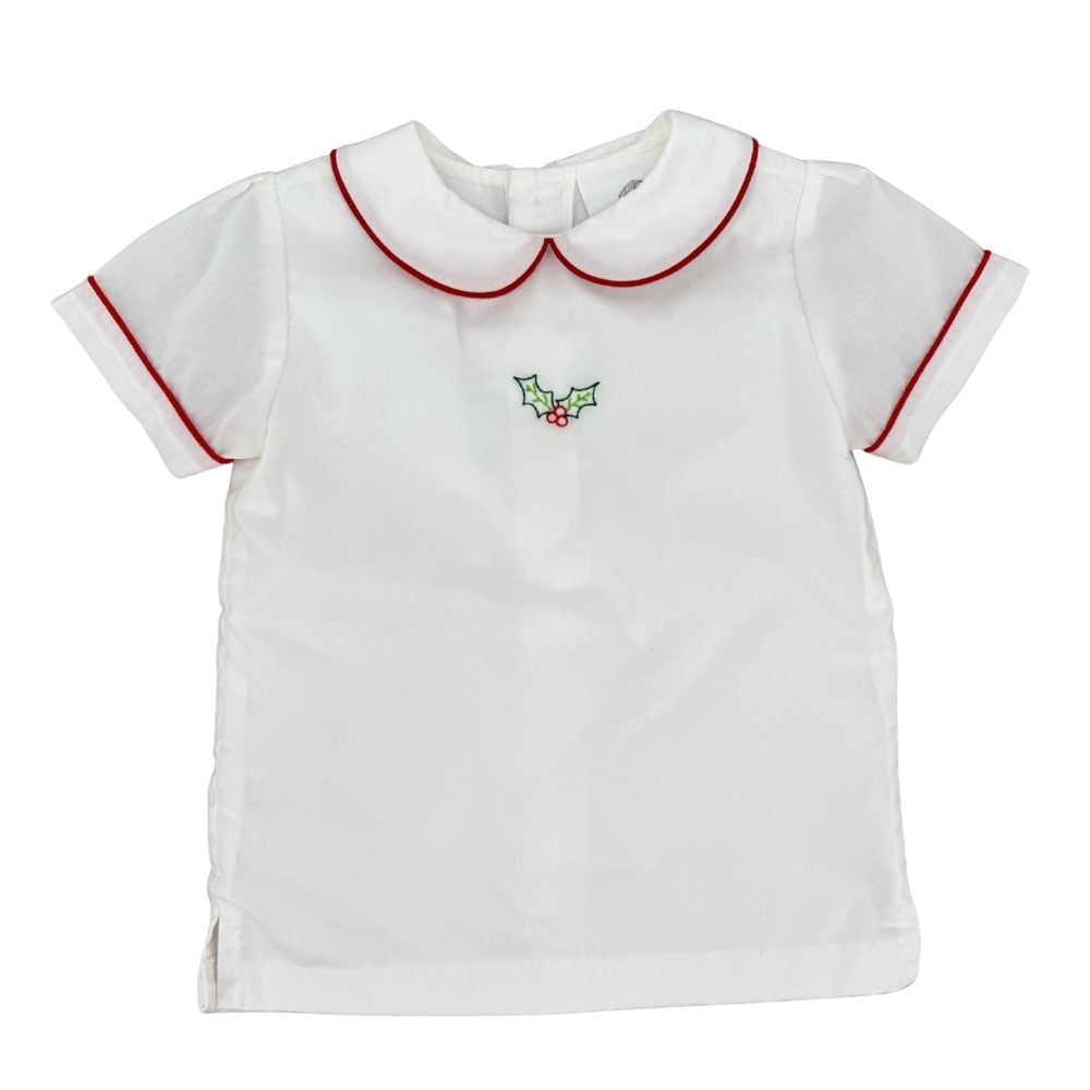 The Proper Peony Holly‎ Embroidered Classic Peter Pan Collar Top White 24 Months